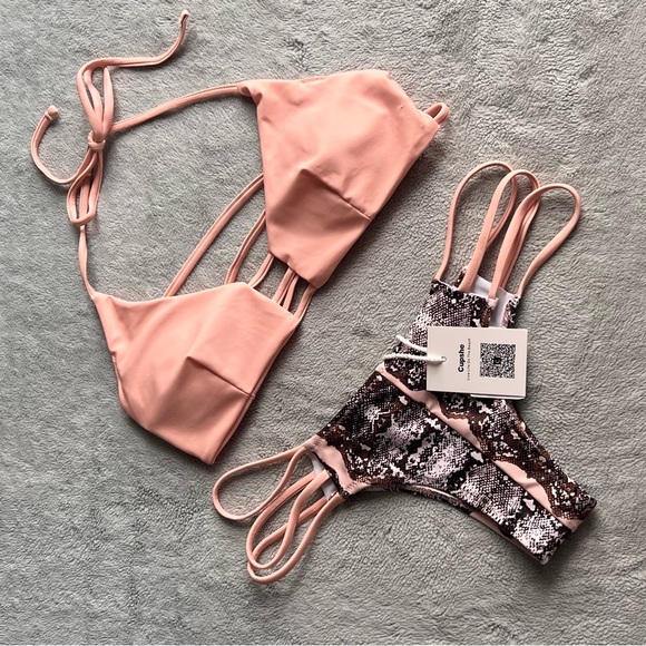 Cupshe Other - NWT Cupshe Snake Print Strappy Cutout String Bikini Swimsuit Two-Piece Peach
